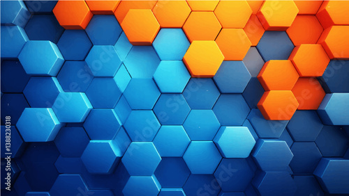 A vector illustration depicting a repeating pattern of three-dimensional hexagonal tiles. The majority of the hexagons are a consistent shade of blue, while a cluster of hexagons in the upper right 