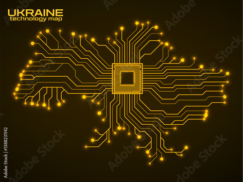 Abstract Ukraine map with cpu. Circuit board. Technology background. Vector illustration