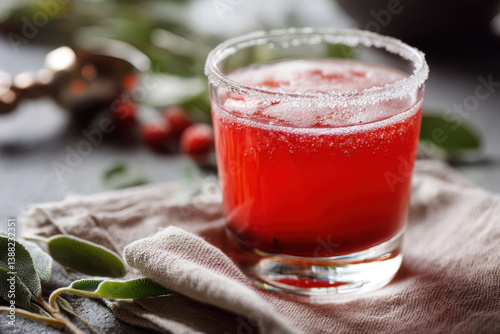 Refreshing Berry Mocktail with Sugar Rim on Linen Napkin for Summer Beverage Inspiration