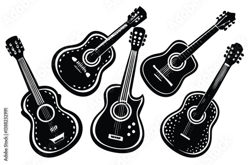 Set for poster mexican carnival. Guitar, maracas and sombrero
