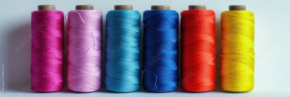 Vibrant Cotton Threads Spooling in a Spectrum of Colors against a Soft Background Vibrant Cotton Threads Spooling in a Spectrum of Colors against a Soft Background
