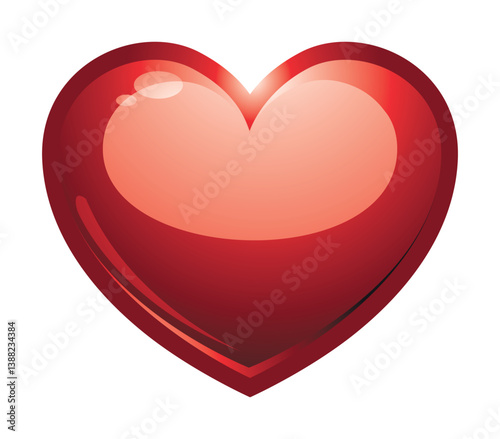 Red transparent 3d volumetric glass heart. Brilliant glossy heart shape. ECohaniya and romance. Valentine's Day EPS 10. Vector illustrations