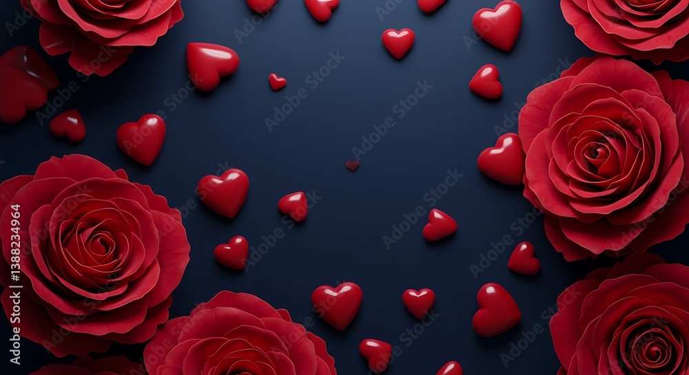 Crimson Roses & Hearts: A Romantic 3D Render AI Generated Crimson Roses & Hearts: A Romantic 3D Render AI Generated
