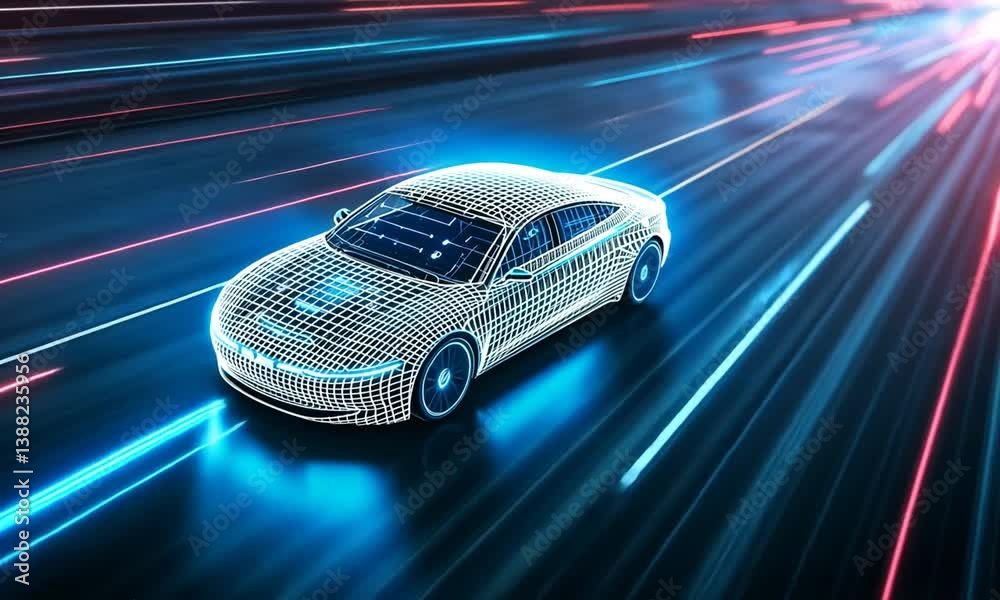Driving Futuristic Car Through Data Stream Visualizing Technology Innovation Motion