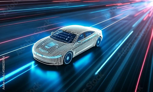 Driving Futuristic Car Through Data Stream Visualizing Technology Innovation Motion