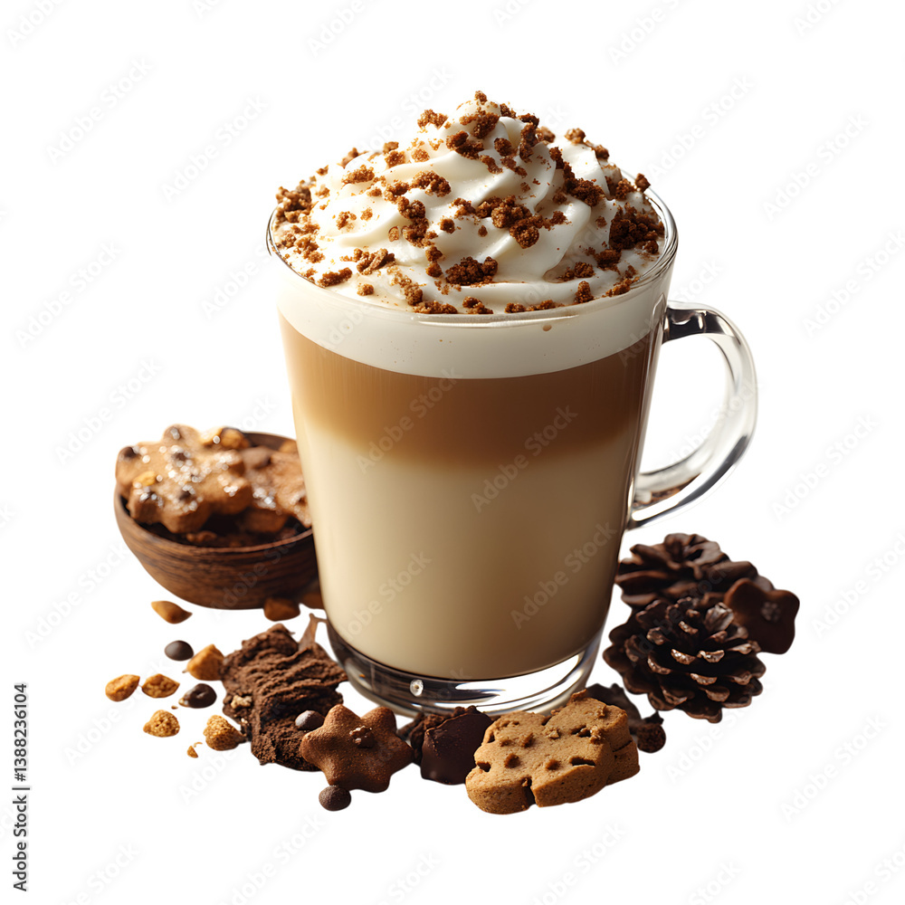 A Cup of Coffee with Whipped Cream and Chocolate Isolated on Transparent Background A Cup of Coffee with Whipped Cream and Chocolate Isolated on Transparent Background
