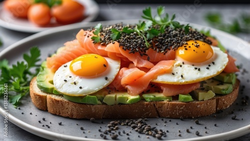 Two pieces of whole grain toast topped with slices of avocado