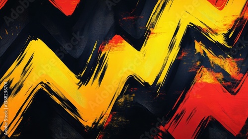 Electric Chevron Patterns in Fiery Red, Yellow, and Deep Black Create a Striking Visual Impact in Abstract Art