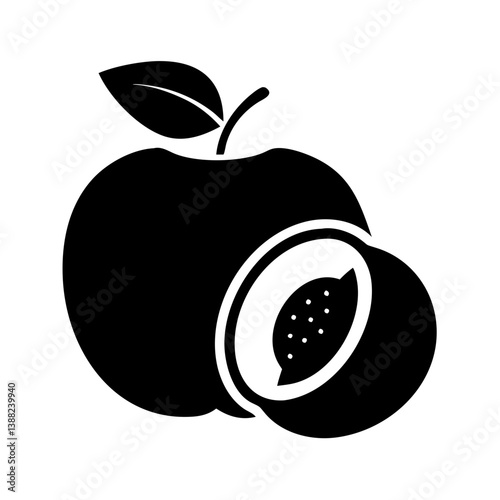 nectarine fruit icon, nectarine fruit line art - simple line art of nectarine fruit, perfect for nectarine fruit logos and icons