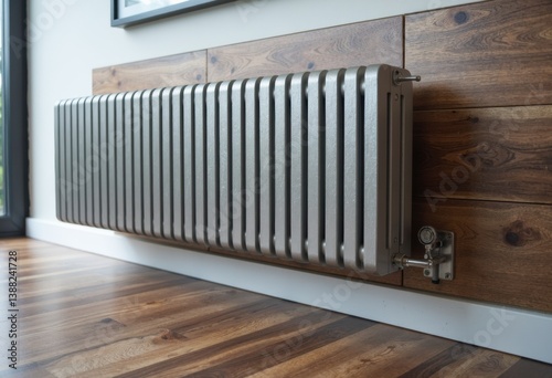 Wallpaper Mural Modern radiator installed on a wooden wall in a stylish interior setting Torontodigital.ca