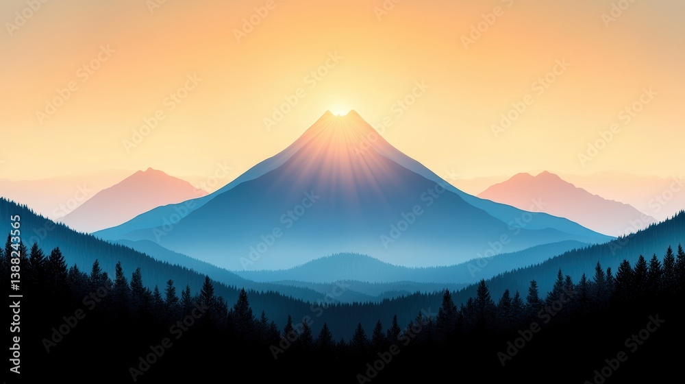 Fototapeta premium Inspiration Majestic mountain peak bathed in golden sunlight, inspiring a sense of adventure and wonder.