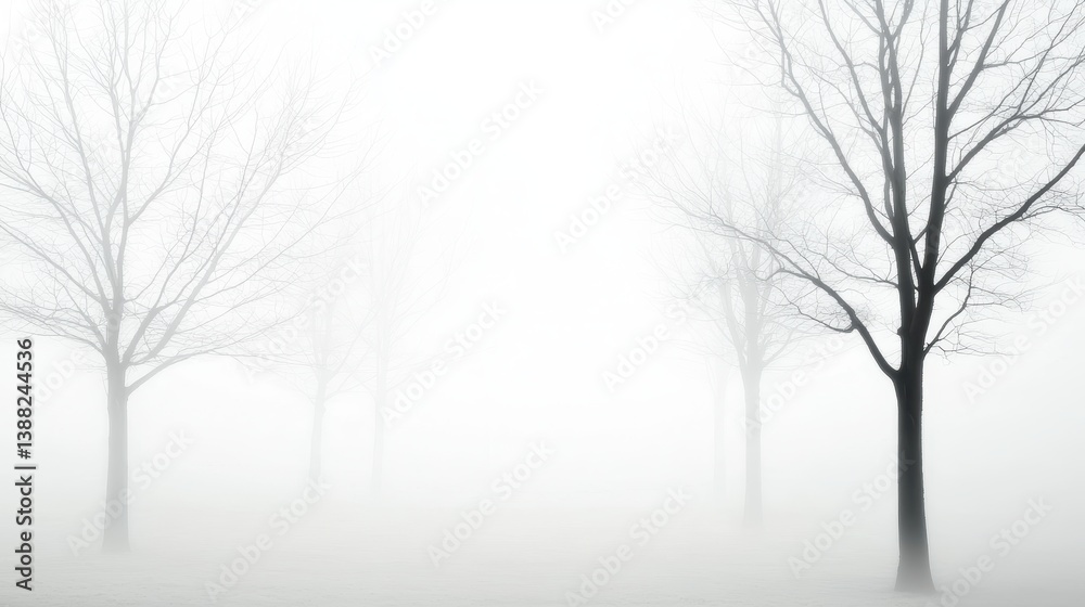 Mist Silhouettes of trees barely visible through thick fog, adding an eerie atmosphere. Mist Silhouettes of trees barely visible through thick fog, adding an eerie atmosphere.