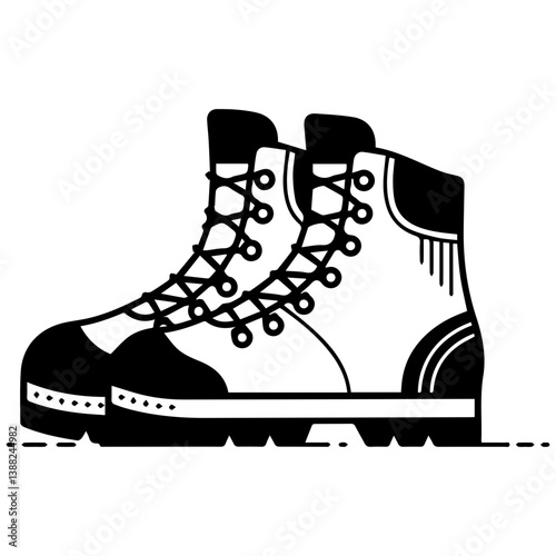 Hiking Boots Illustration in Black and White Style  