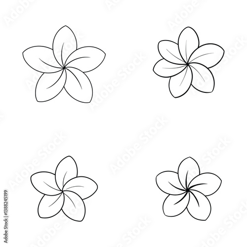 A set of Plumeria flower line art vector illustration
