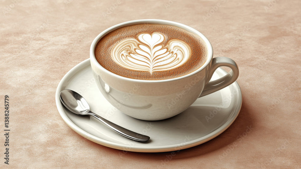 Obraz premium Hot cappuccino placed on a table in a warm-toned coffee shop background