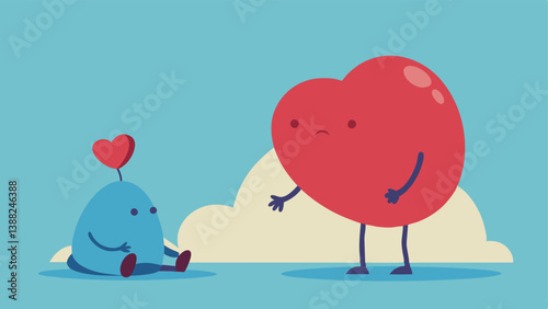 Heavy Heart A character sitting with a visibly heavy heart illustrated as a huge rock while another character walks by effortlessly with a light heart represented by a small