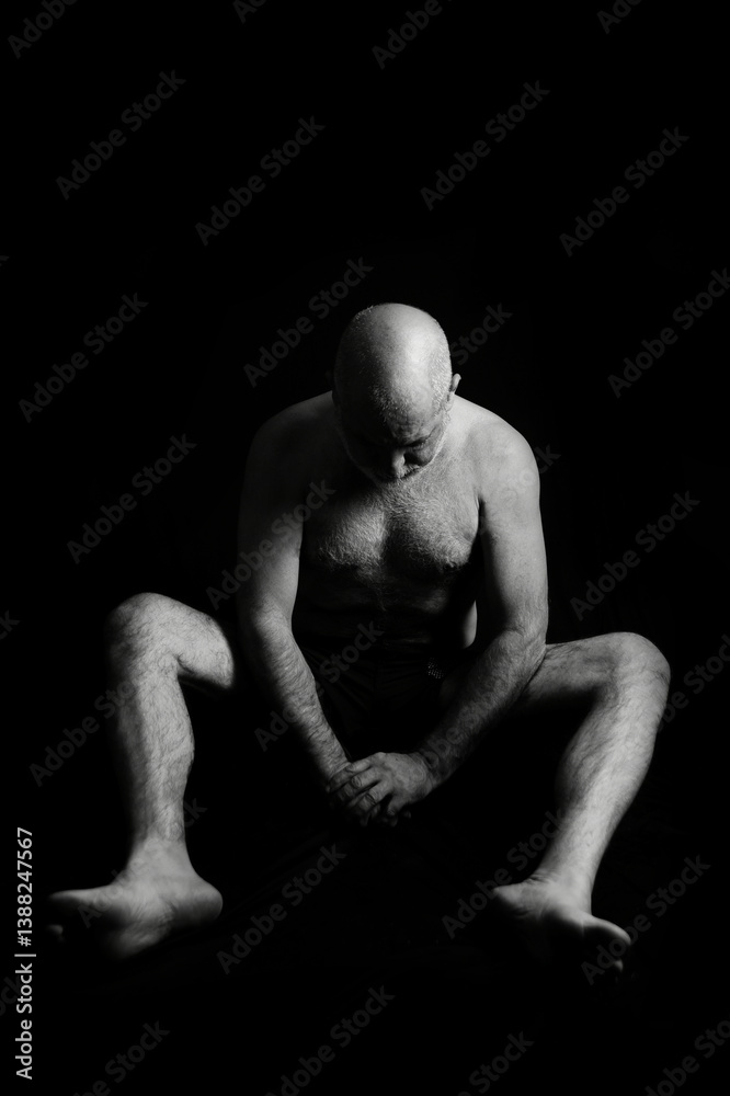 Fototapeta premium man doing stretching exercises yoga calisthenics muscular fitness