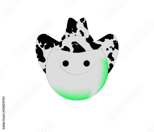 Gradient emoji with cowgirl hat. Smiley wild west theme sticker groove style.