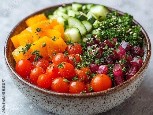 Bowl of fresh and healthy food with white background. 