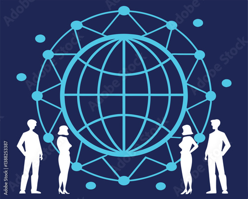 Global Network of People: Interconnected World with Communication Lines.