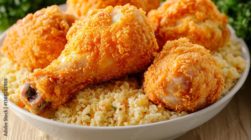 Macro shot of crispy fried chicken drumstick with crunchy coating Macro shot of crispy fried chicken drumstick with crunchy coating