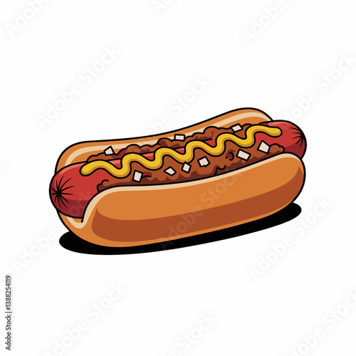Coney Dog with Chili, Mustard and Onions in Soft Bun