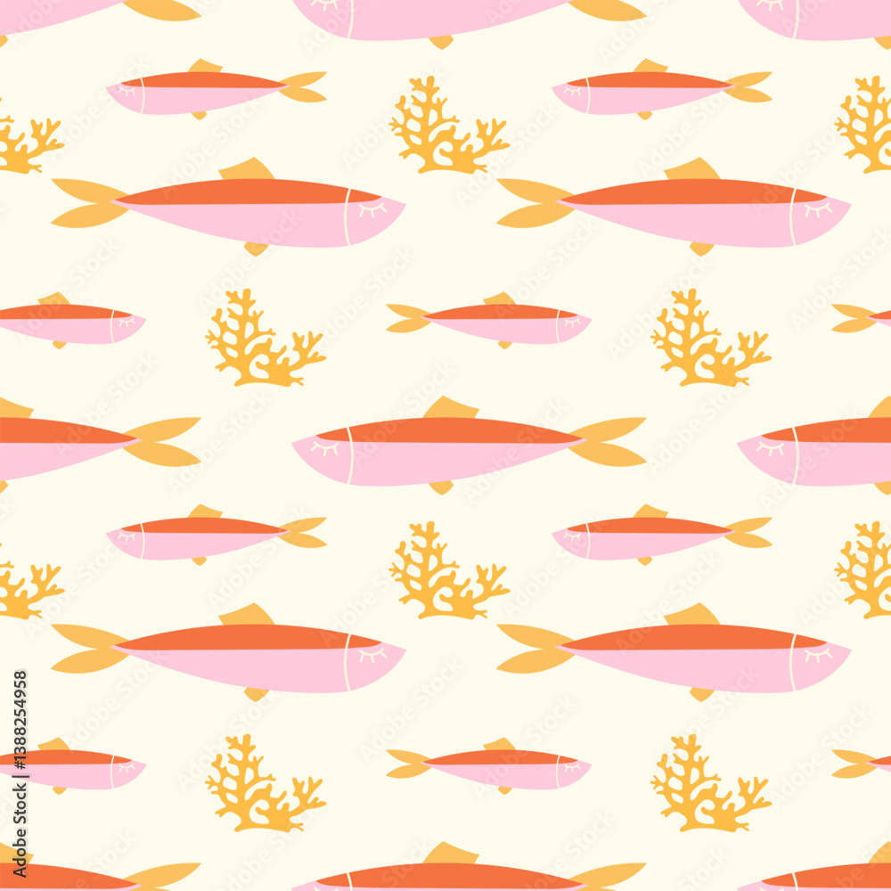 Seamless pattern with hand drawn sardines