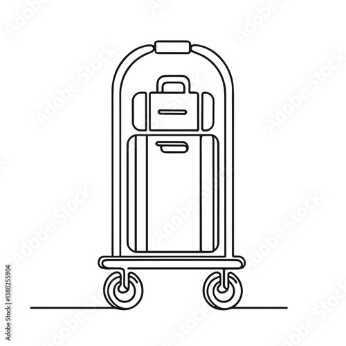 Minimalist hotel luggage cart with suitcase against a simple background  