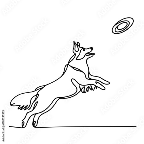 Dog jumping to catch a frisbee in a linear style  