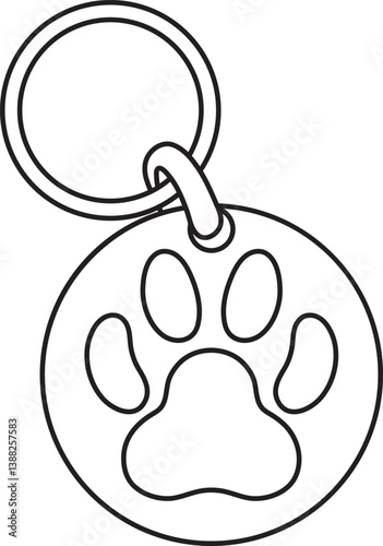 vector illustration of a pet medallion in the shape of a circle with a paw print, simple linear icons, doodle and sketch style, hand-drawn, isolated on a white background