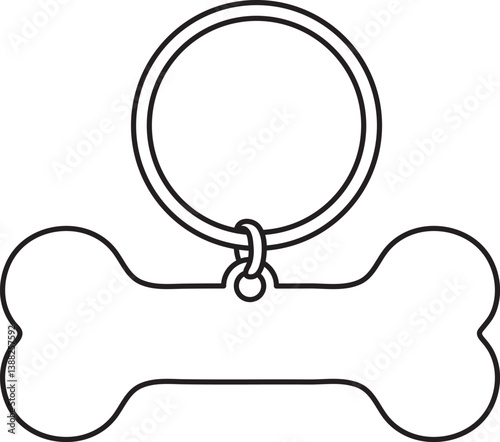 vector illustration of a pet medallion in the shape of a bone, simple linear icons, doodle and sketch style, hand-drawn, isolated on a white background