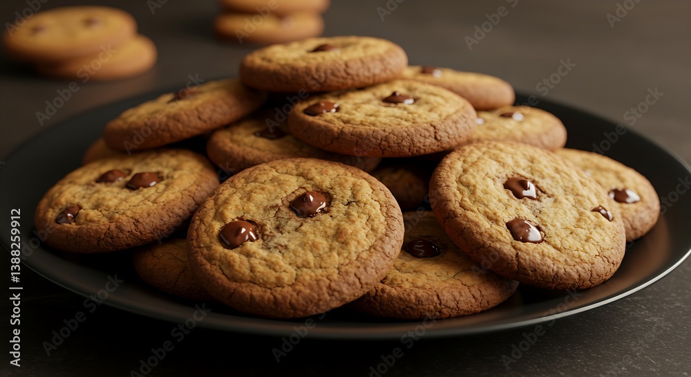 cookies with dark chocolate chips on plate cookies with dark chocolate chips on plate