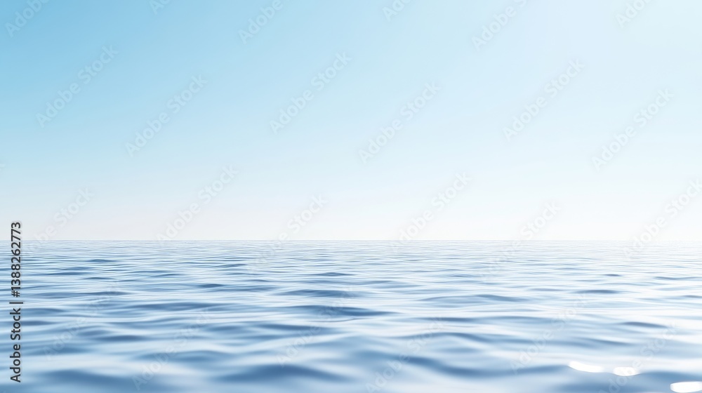 The image shows a calm ocean under a clear sky. The water is a light blue, with gentle waves. The sky is a pale blue, almost white near the horizon. The scene is minimalist, with no other elements pr