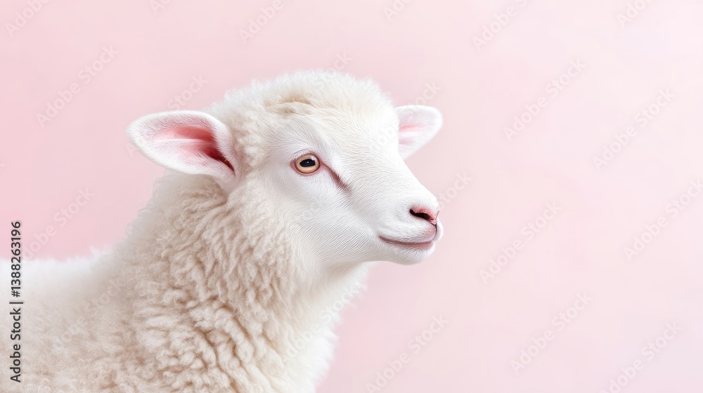 Fototapeta premium Fluffy lamb, soft, white, profile view
