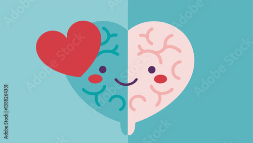 Heart and Mind A split heart and brain illustration where one side of the heart shows happy memories like laughter love and the other side shows scars like heartbreak fear