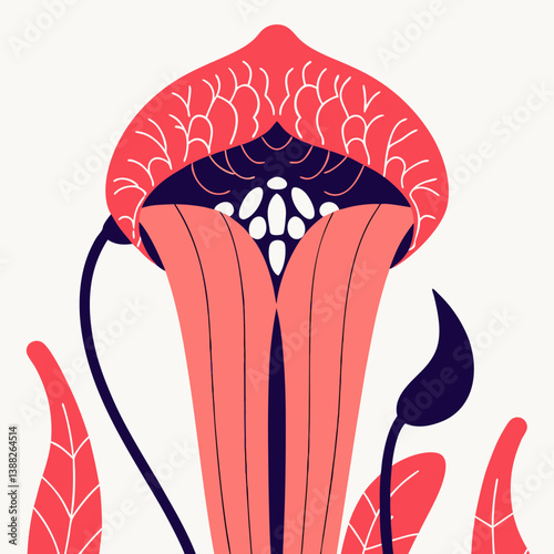 A detailed illustration of the Cobra Lily, a carnivorous plant that attracts insects with its vibrant color and scent, showcasing its unique, striking design