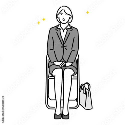 Simple illustration of a woman having an interview in an office - confident faceオフィスで面接を受ける女性ー自信のある顔ーのシンプルイラスト素材