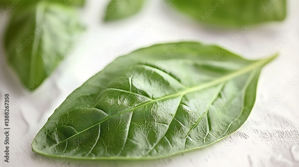 Macro shot of fresh basil leaves delicate veins and a natural sheen Macro shot of fresh basil leaves delicate veins and a natural sheen