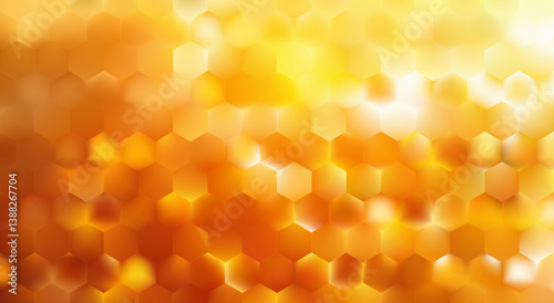 Golden abstract hexagon mosaic background. Glowing gold honeycomb