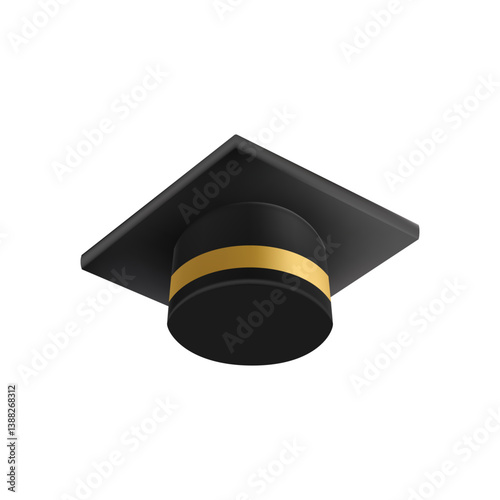 Realistic Black graduate cap. 3D Graduation Doctoral hat.