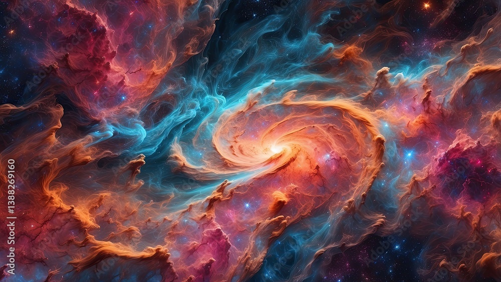 A vibrant and colorful depiction of a celestial nebula A vibrant and colorful depiction of a celestial nebula