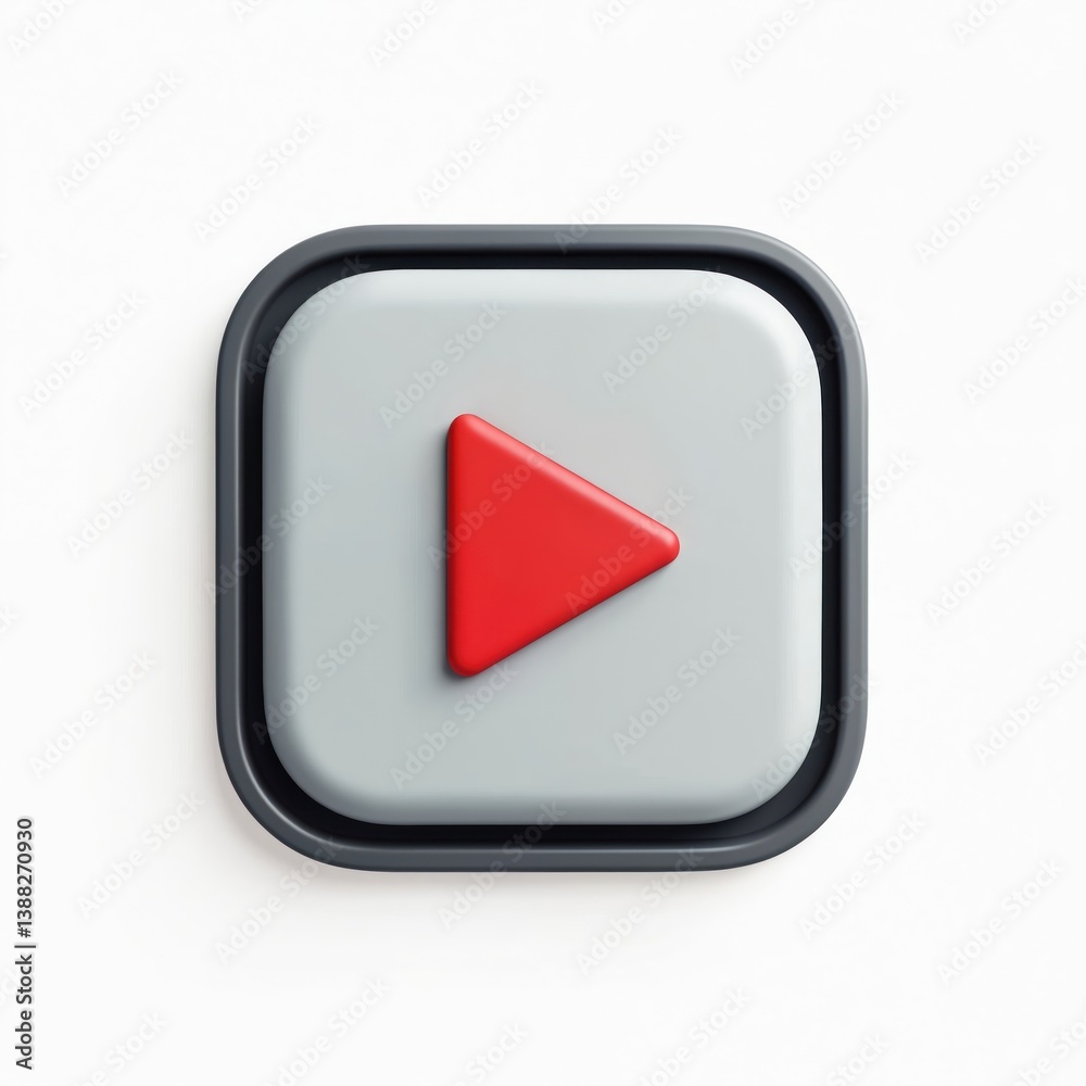 Red play button icon on white background. Minimalistic 3d rendering design. Play, start, pause, stop media symbols for web design, mobile apps, video and audio content. Red play button icon on white background. Minimalistic 3d rendering design. Play, start, pause, stop media symbols for web design, mobile apps, video and audio content.