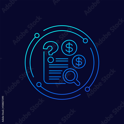 hidden costs icon with question, find unknown expenses, linear design