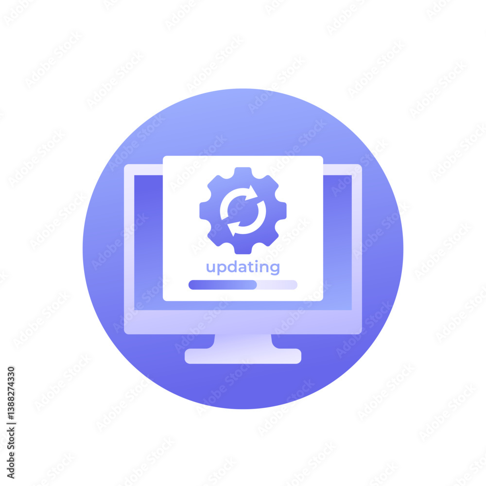 updating software icon with progress bar and computer updating software icon with progress bar and computer