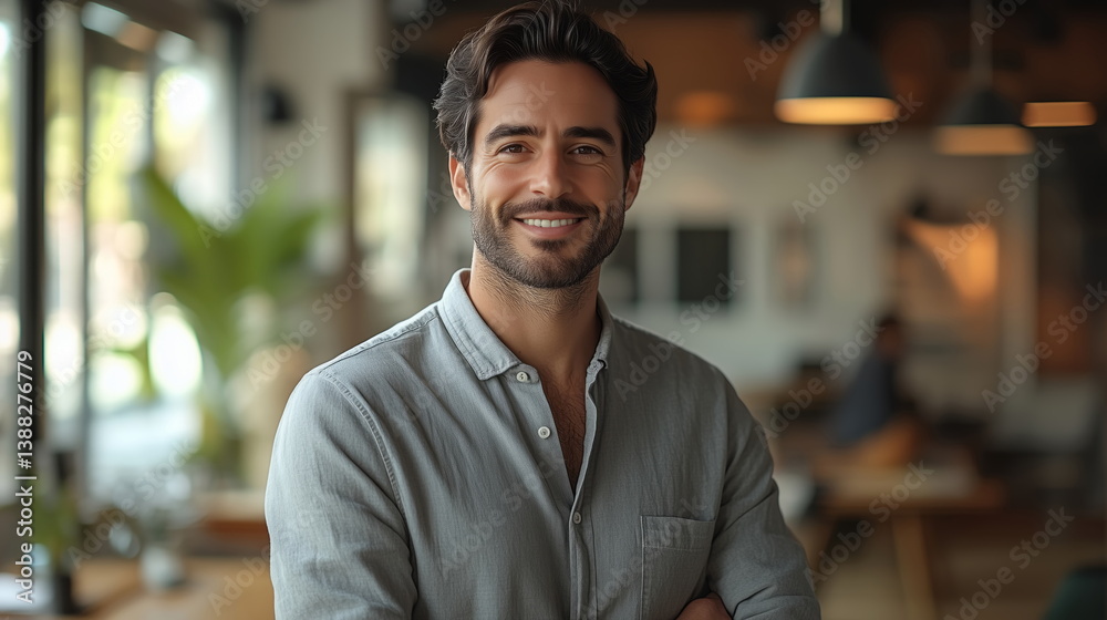 Fototapeta premium Cheerful man smiling in park setting