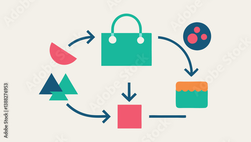 Fashion Cycle A visual showing a flowchart of fashion trends with arrows leading to waste at the end illustrating how quickly trends come and go in fast fashion leading to