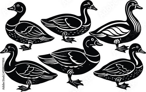 Duck. Vintage woodcut style vector illustration