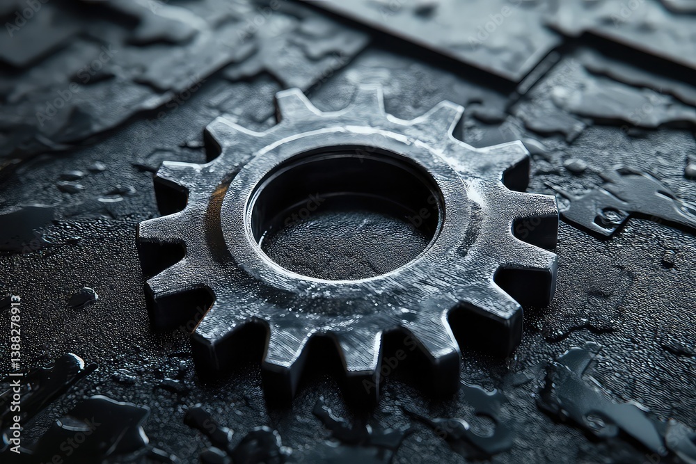a smooth metallic gear on a textured black background a smooth metallic gear on a textured black background