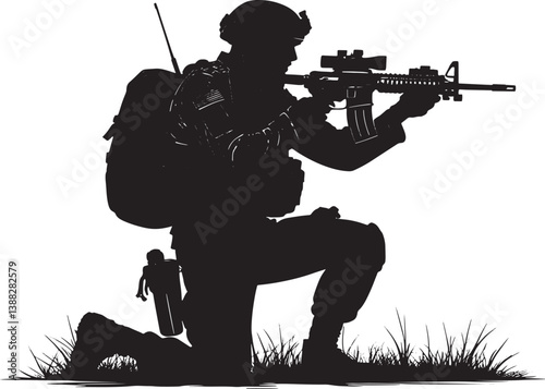 Soldier Kneeling With Rifle Silhouette Illustration
