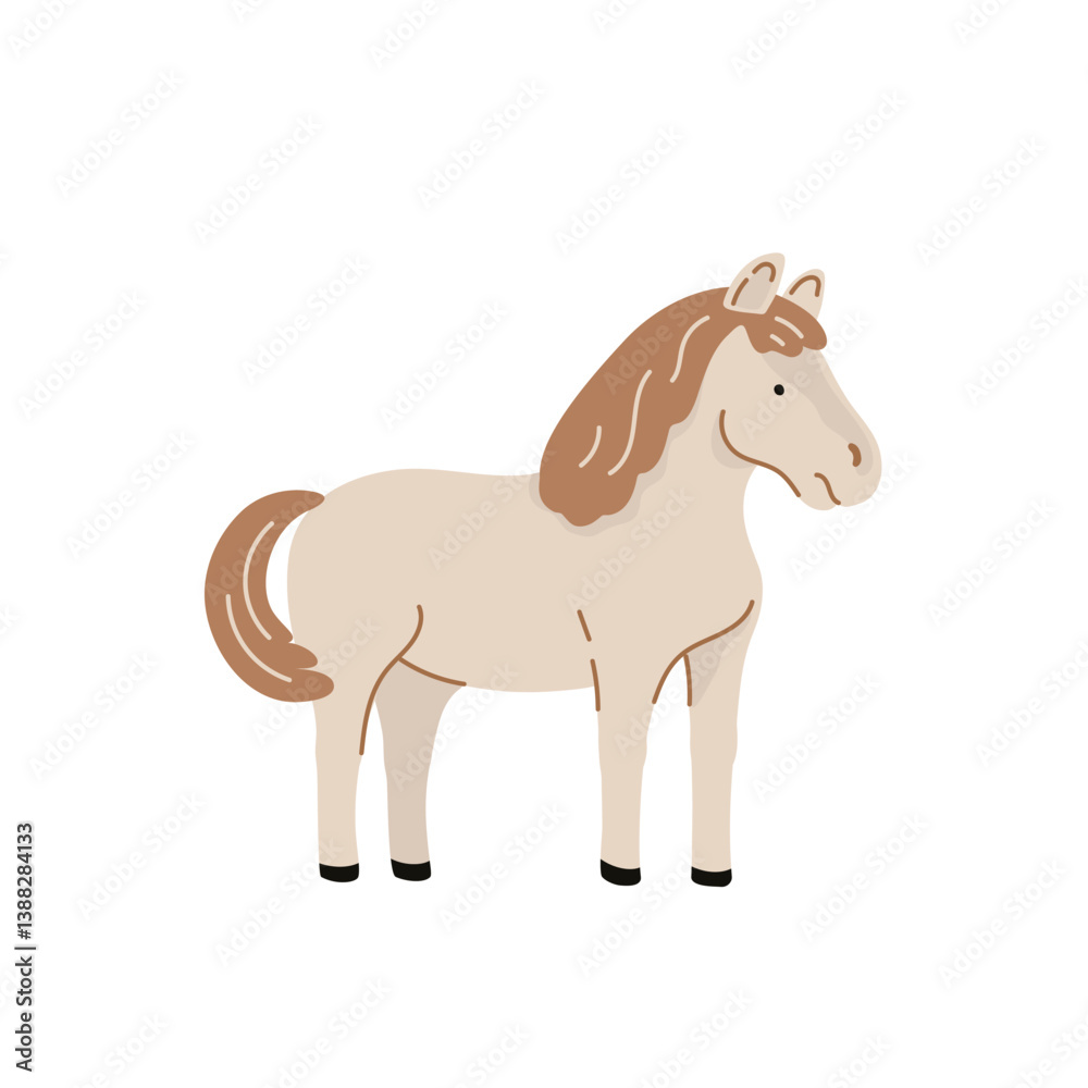 Obraz premium White cartoon horse, rural scene. Flat vector illustration isolated on white background